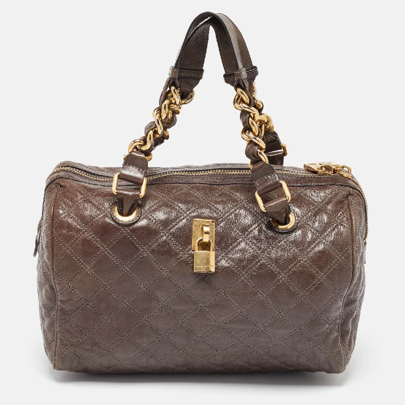 Metallic satchel with a shiny finish for evening eventsMarc Jacobs Beige Quilted Leather Westside Boston Bag