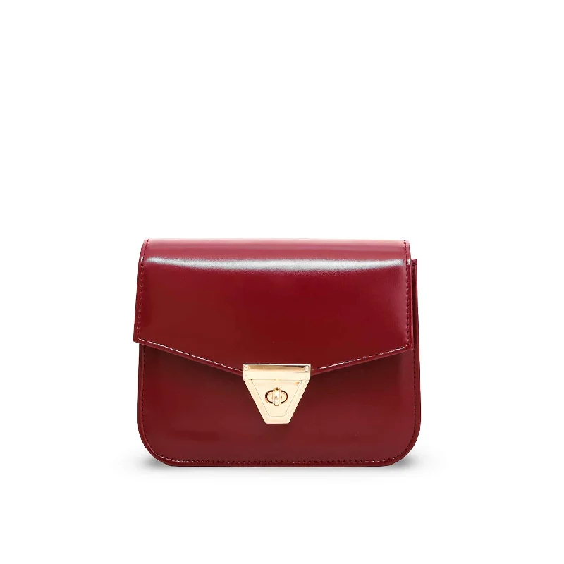 Studded leather shoulder bag with a punk - rock aestheticMaroon Formal Shoulder Bag P56100