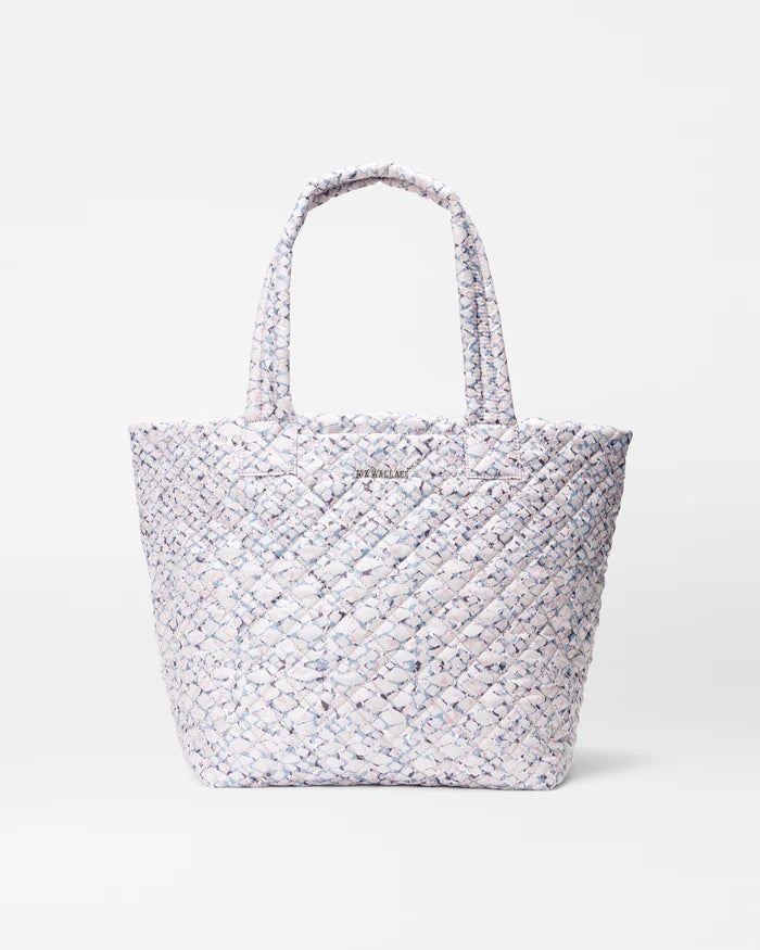 Laser - cut leather handle bag with a geometric pattern for a modern and edgy lookMetro Tote Deluxe Medium Summer Shale