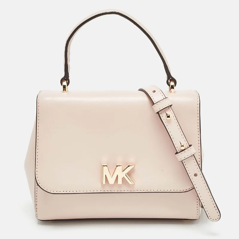 Women's leather satchel with a hand-stitched edge for a premium lookMichael Kors Light Pink Leather Small Mott Top Handle Bag