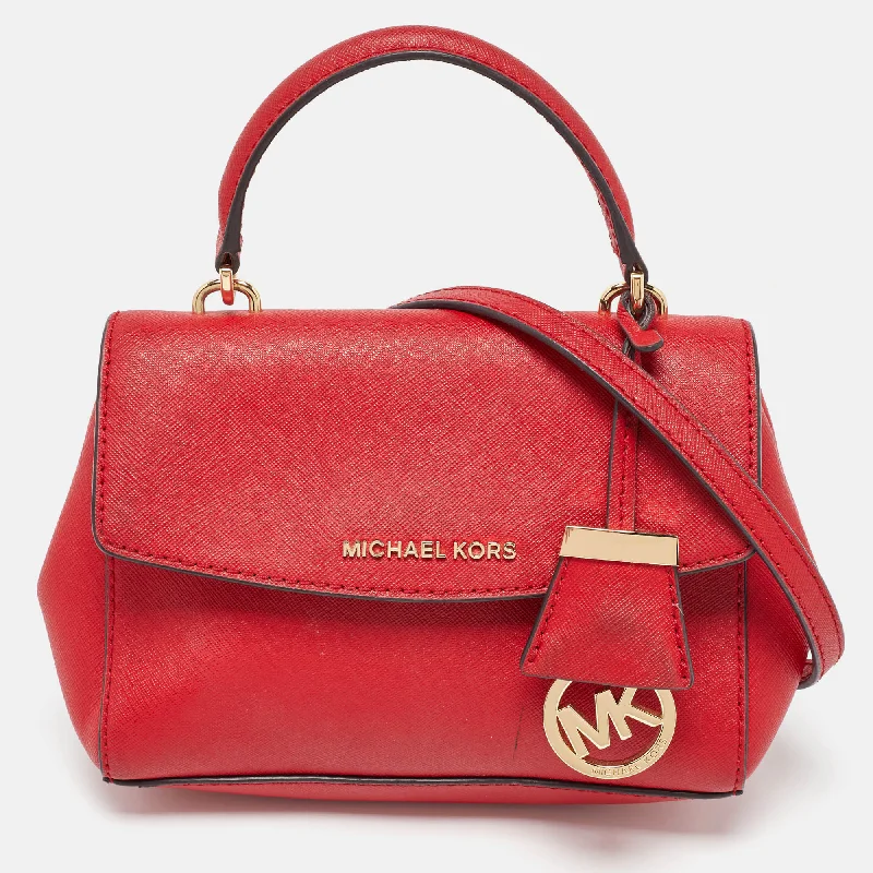 Embroidered satchel with intricate beadwork for a unique touchMichael Kors Red Leather Mini Ava Top Handle Bag