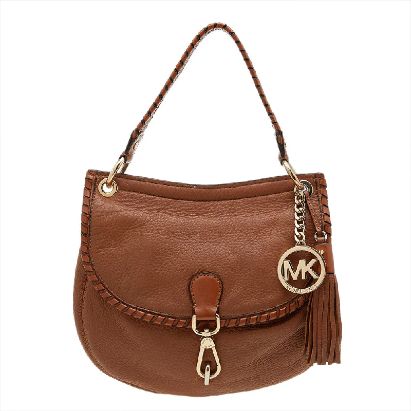 Satchel with a hidden anti-theft pocket for securityMichael Michael Kors Leather Tassel Braided Flap Top Handle Bag