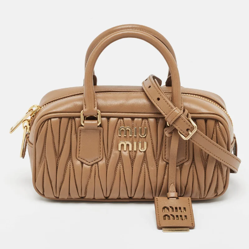 Satchel with a hidden anti-theft pocket for securityMiu Miu Brown Matelassé Leather Arcadie Satchel