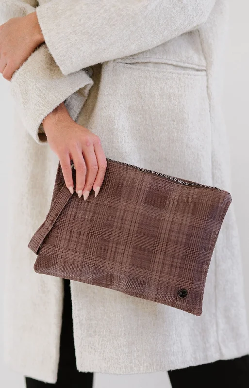 Women's satin clutch with a beaded flower accent for a glamorous eveningMolly Oversized Plaid Clutch