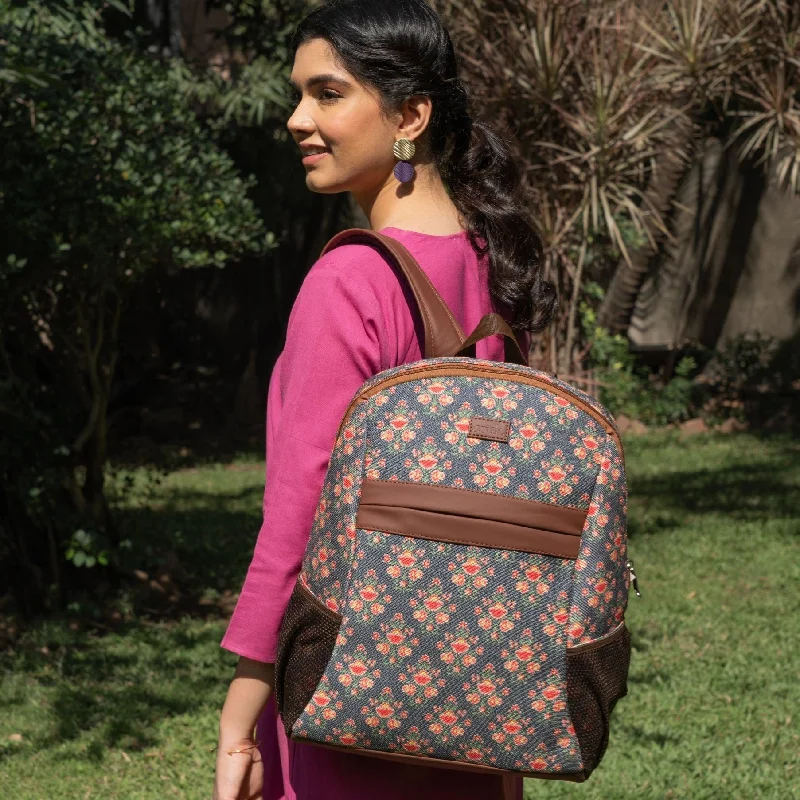 Laser - cut leather backpack with an intricate geometric designMughal Garden Print Classic Backpack