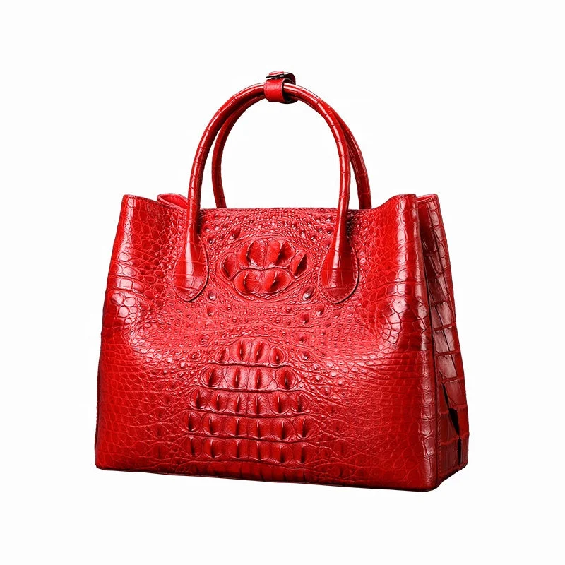 Women's faux fur - trimmed canvas tote bags for winter charmMultifunctional red lady office handbag big handbag large with crocodile leather for ladies