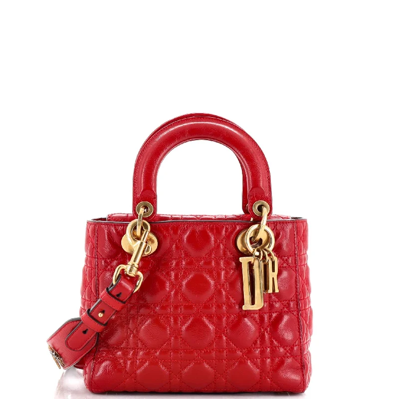 Embroidered satchel with intricate beadwork for a unique touchMy Lady Dior Bag Cannage Quilted Crinkled Patent