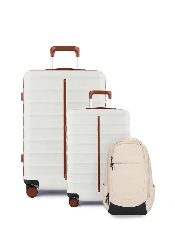 Vintage - style leather handle bag with a structured silhouette and a tassel charmOdyssey Set of 2 & Float Backpack Combo | Sand White | Cabin+Large Hard Luggage & Backpack