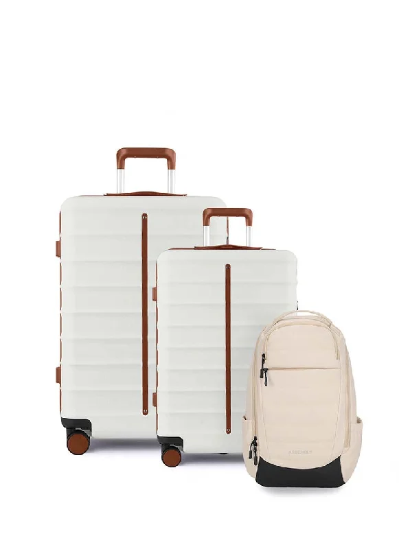 Silk - lined handle bag with a smooth interior to protect belongingsOdyssey Set of 2 & Float Backpack Combo | Sand White | Cabin+Medium Hard Luggage & Backpack