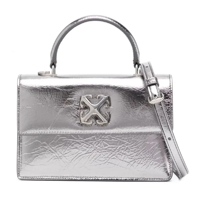 Vintage - style crossbody bag with a brass frame and leather strapsOff-White Gray Leather Crossbody Bag