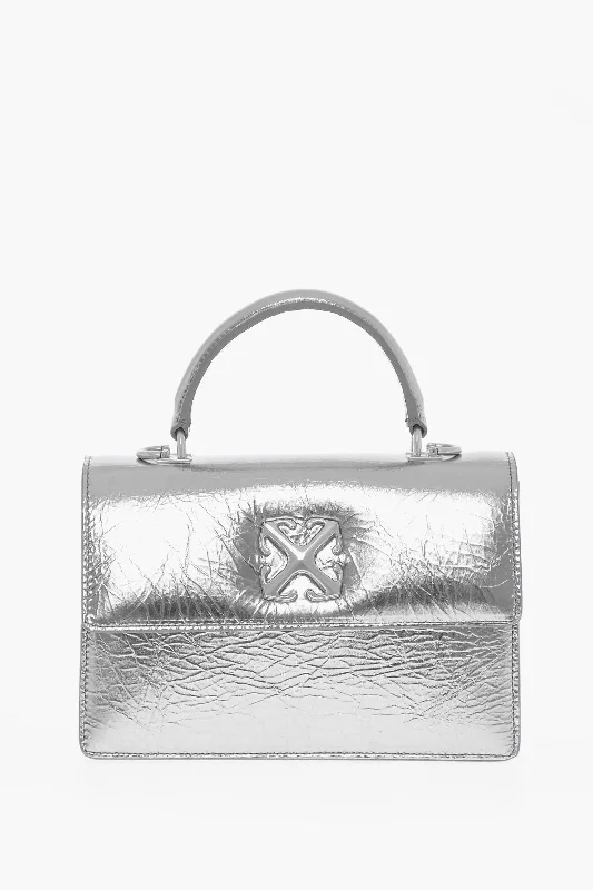 Satchel with a tassel or fringe detail for a bohemian feelOff-White Metallic Leather Handbag With Removable Shoulder Strap