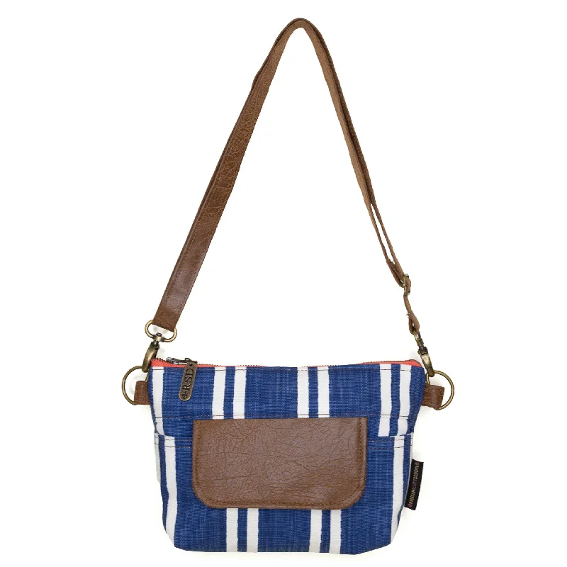 Embroidered crossbody bag with intricate beadwork for a unique touchOlivia: Blue Stripe