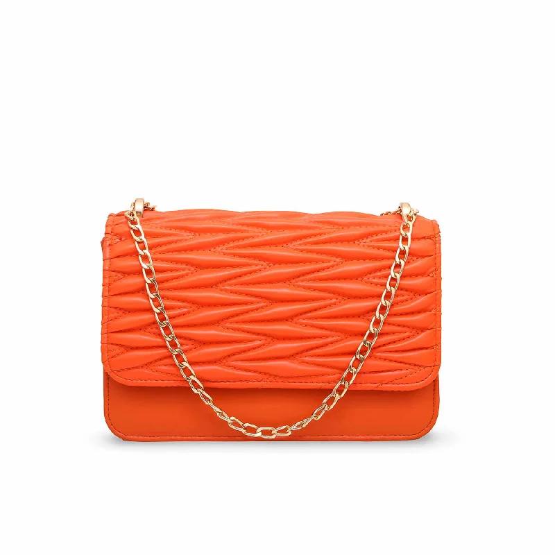 Leatherette shoulder bag with a quilted diamond pattern for sophisticationOrange Formal Hand Bag P55568