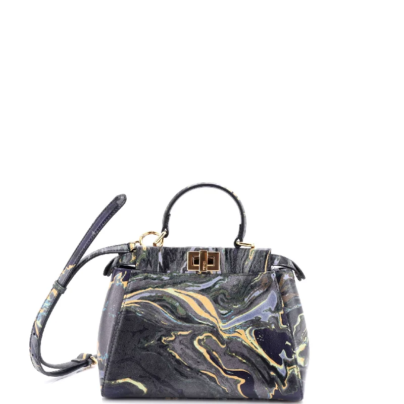 Metallic satchel with a shiny finish for evening eventsPeekaboo Bag Marble Print Leather Mini