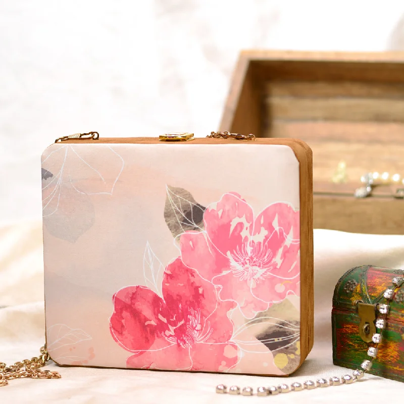 Women's satin clutch with a beaded flower accent for a glamorous eveningPink Floral MDF Clutch