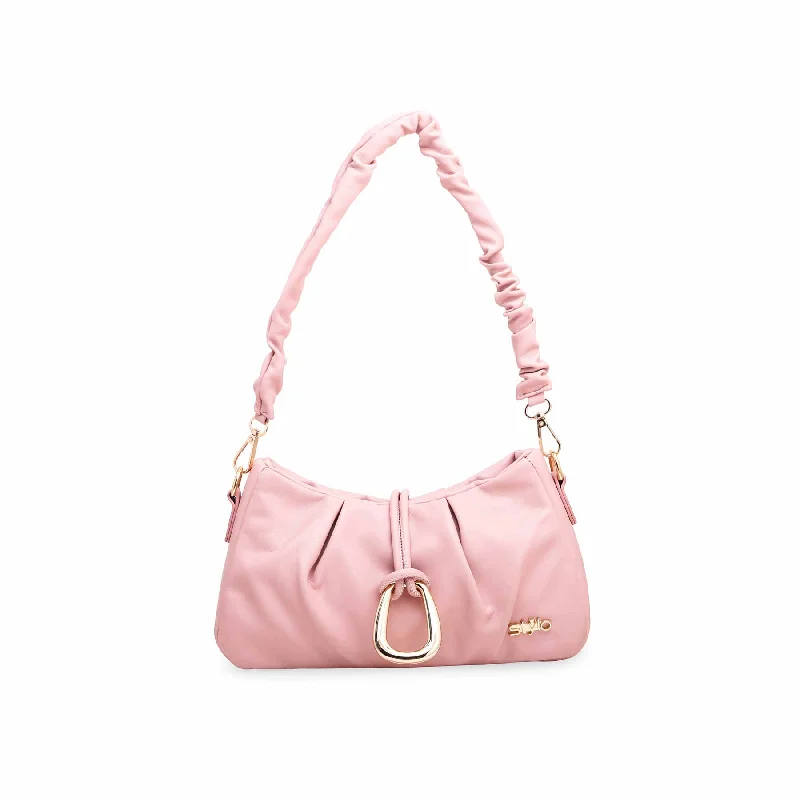 Women's leather shoulder bag with a hand - painted floral motif for a unique stylePink Formal Shoulder Bag P36037