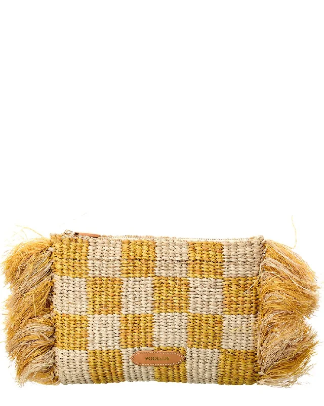 Mother - of - pearl clutch with a delicate sheenPOOLSIDE The Tropical Check Raffia Clutch