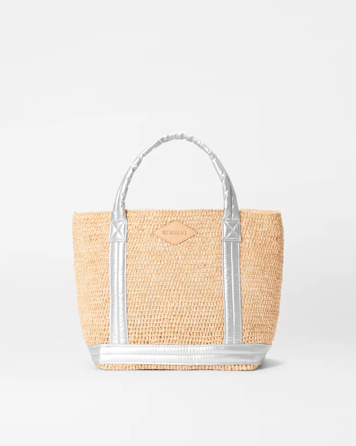 Silk - lined handle bag with a smooth interior to protect belongingsRaffia Tote Small Matte Silver