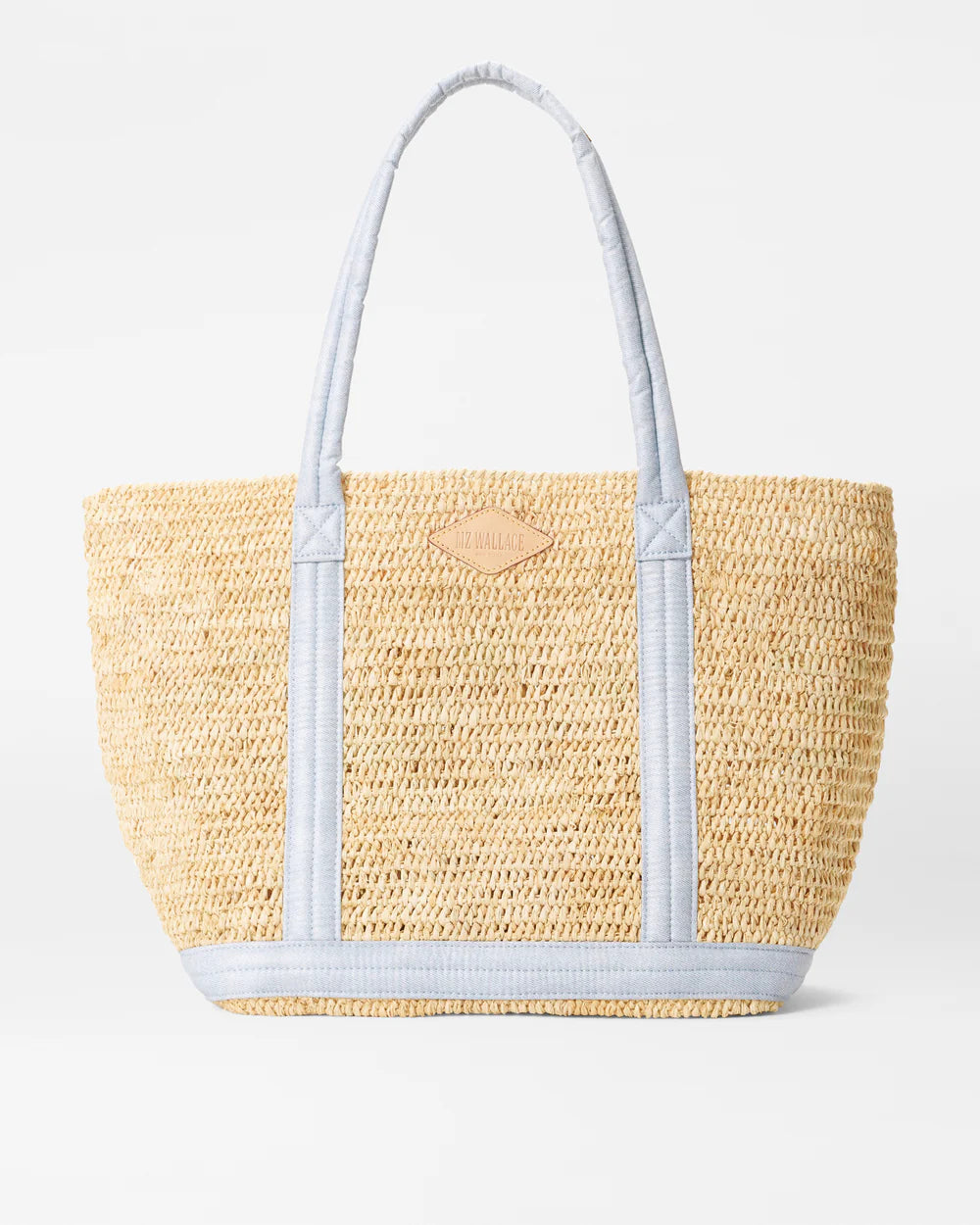 Metallic handle bag with a shimmery finish for glamorous evening eventsRaffia Tote Medium Raffia/ Chambray