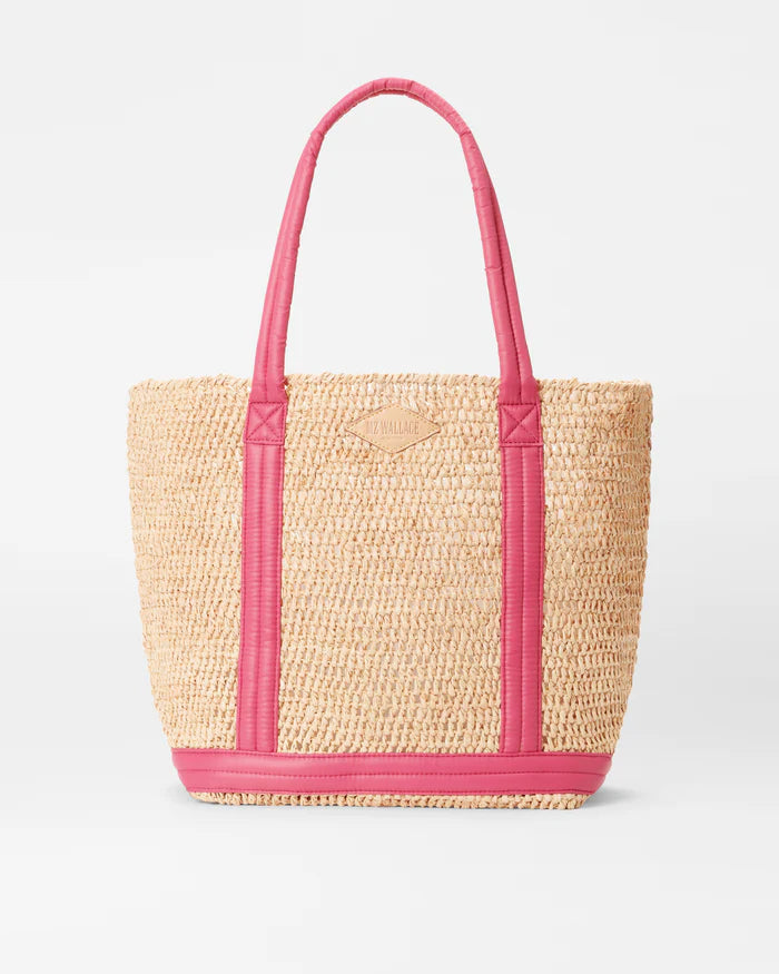 Women's genuine leather handle bag with a classic saddle shape and gold - tone hardwareRaffia Tote Medium Raffia/ Zinnia