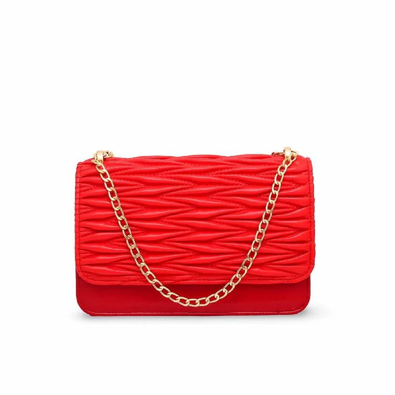 Shoulder bag with a detachable and adjustable strap for customized wearRed Formal Hand Bag P55568