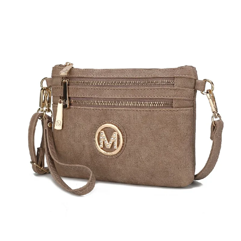 Embroidered crossbody bag with intricate beadwork for a unique touchRoonie Milan “M” Signature Crossbody Wristlet