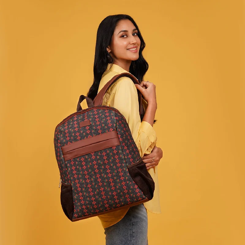 Convertible backpack that can be worn as a cross - body bagShobha Niwas Lotus Motif Classic Backpack