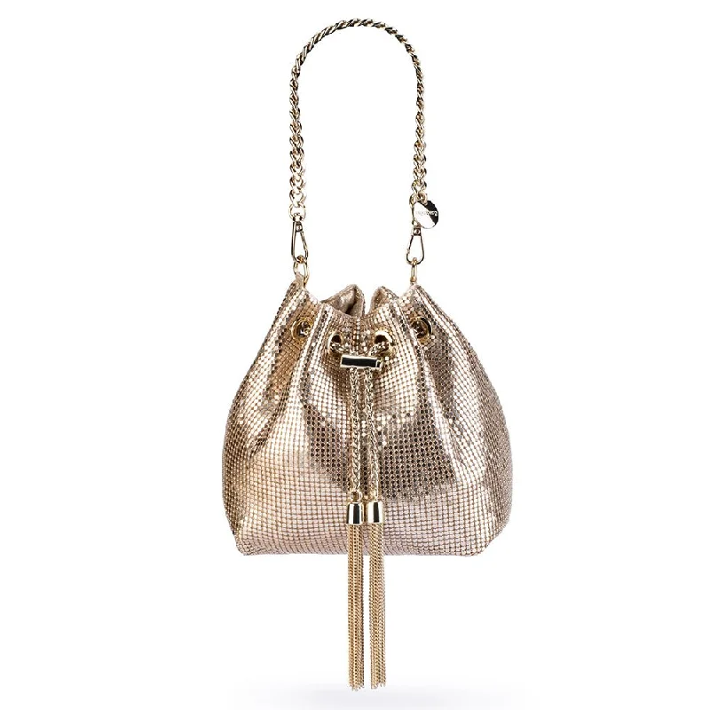 Leatherette handle bag with a quilted diamond pattern and a magnetic snap closureSYLVIA Mesh Pouch