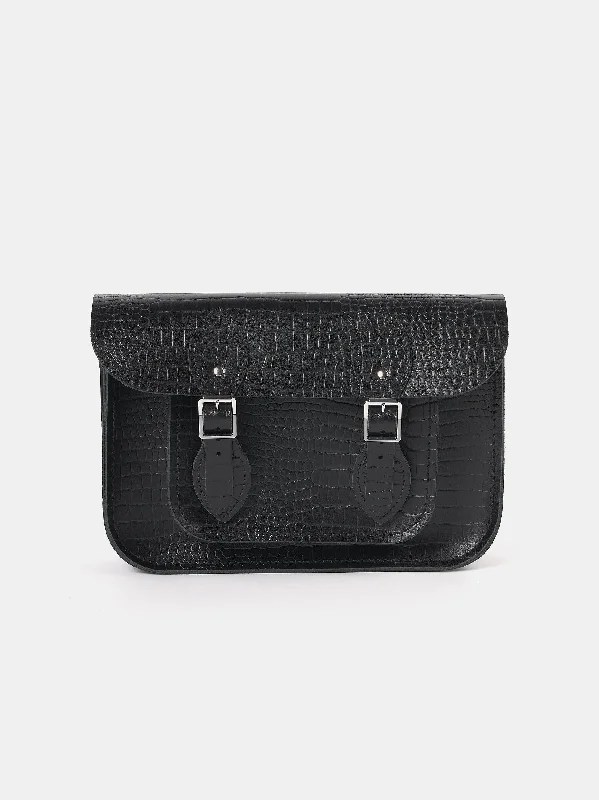 Metallic handle bag with a shimmery finish for glamorous evening eventsThe 11 Inch Satchel - Black Croc