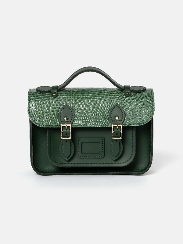 Plus - size handle bag with a spacious interior to carry all daily essentialsThe Mini -  Green Lizard Printed Calf Grain with Racing Green