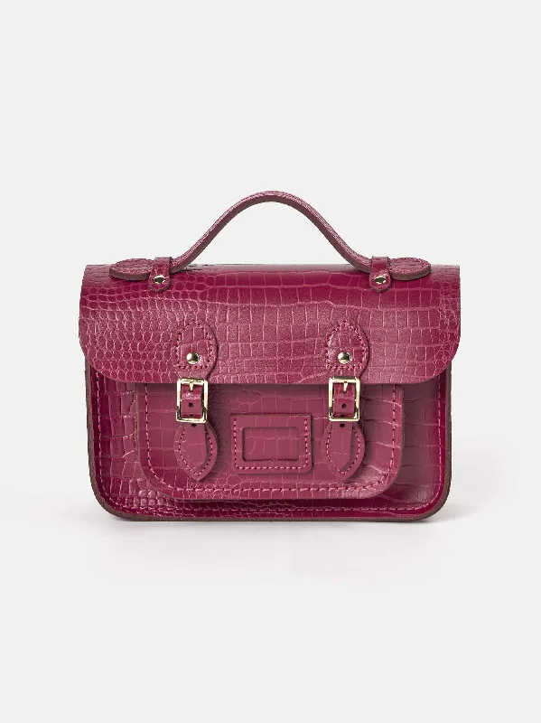 Handle bag with a hidden anti - theft pocket and RFID - blocking liningThe Mini - Magenta Croc