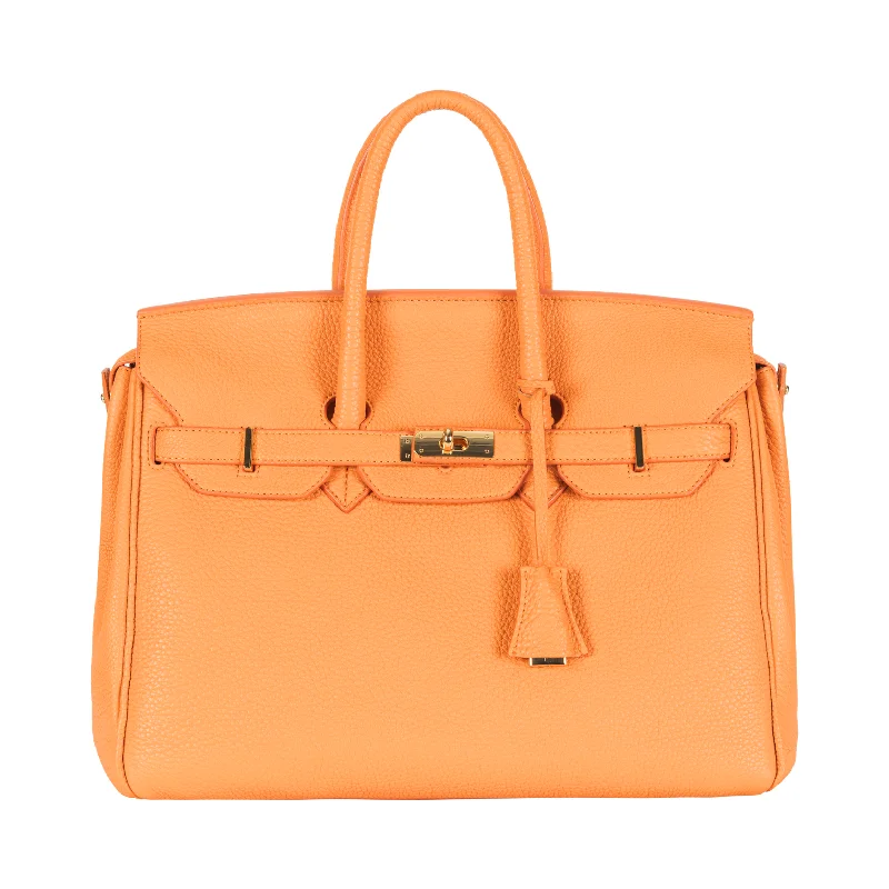 Vegan leather handle bag made from recycled materials for eco - conscious consumersTimeless Iconic Day Tote - Soft Orange