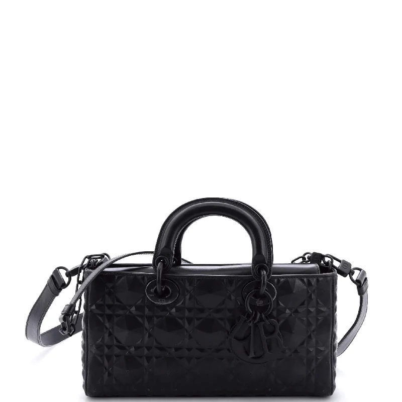 Satchel with a detachable strap for easy customizationUltra Matte Lady D-Joy Bag Diamond Motif Cannage Calfskin Medium