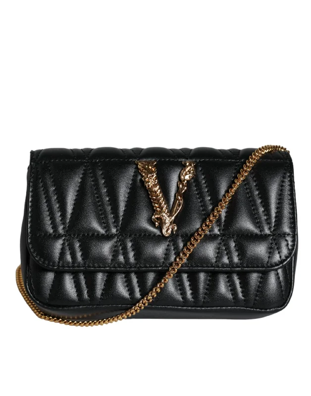 Faux fur crossbody bag with a soft and fluffy texture for winterVersace Black Mini Nappa Leather Crossbody Shoulder Bag