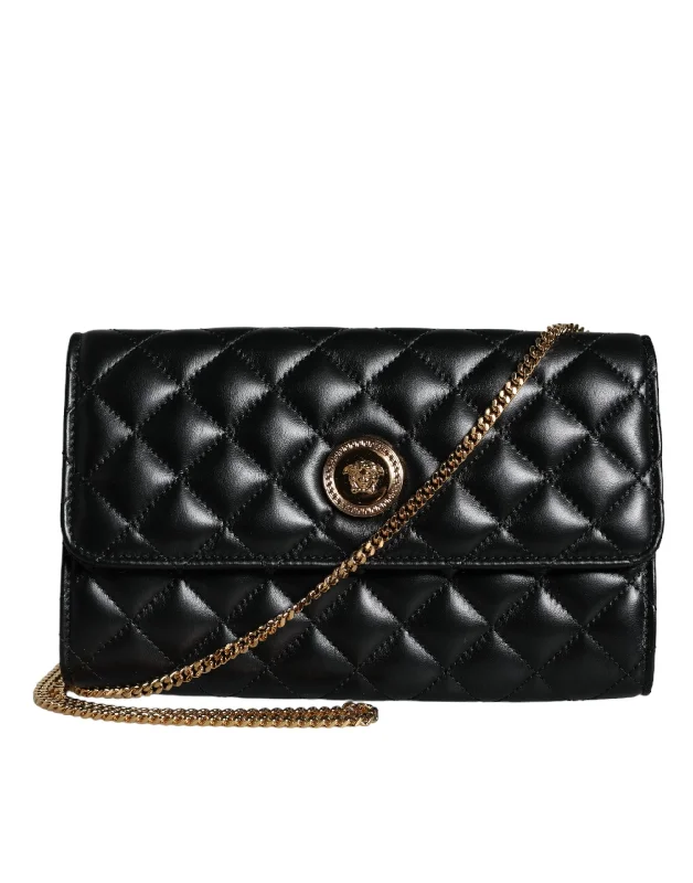 Faux fur crossbody bag with a soft and fluffy texture for winterVersace Black Quilted Nappa Leather Crossbody Shoulder Bag