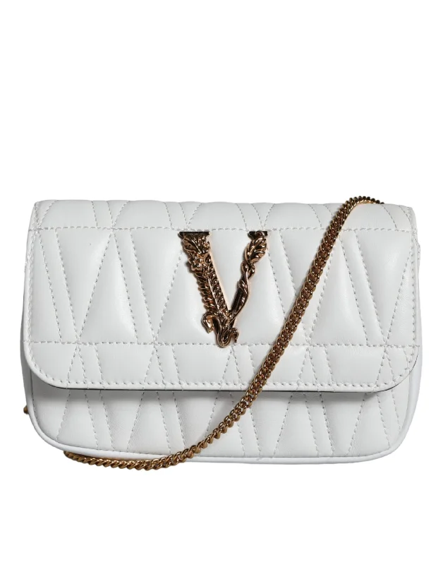 Embroidered crossbody bag with intricate beadwork for a unique touchVersace White Quilted Nappa Leather Crossbody Shoulder Bag