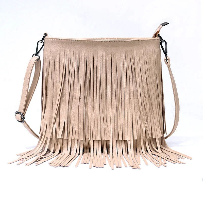 Women's large capacity cotton duffel bags for travelWholesale Zipper Vintage Women Fringe Tassel Crossbody Bag Faux Vegan PU Leather Shoulder tassel bag