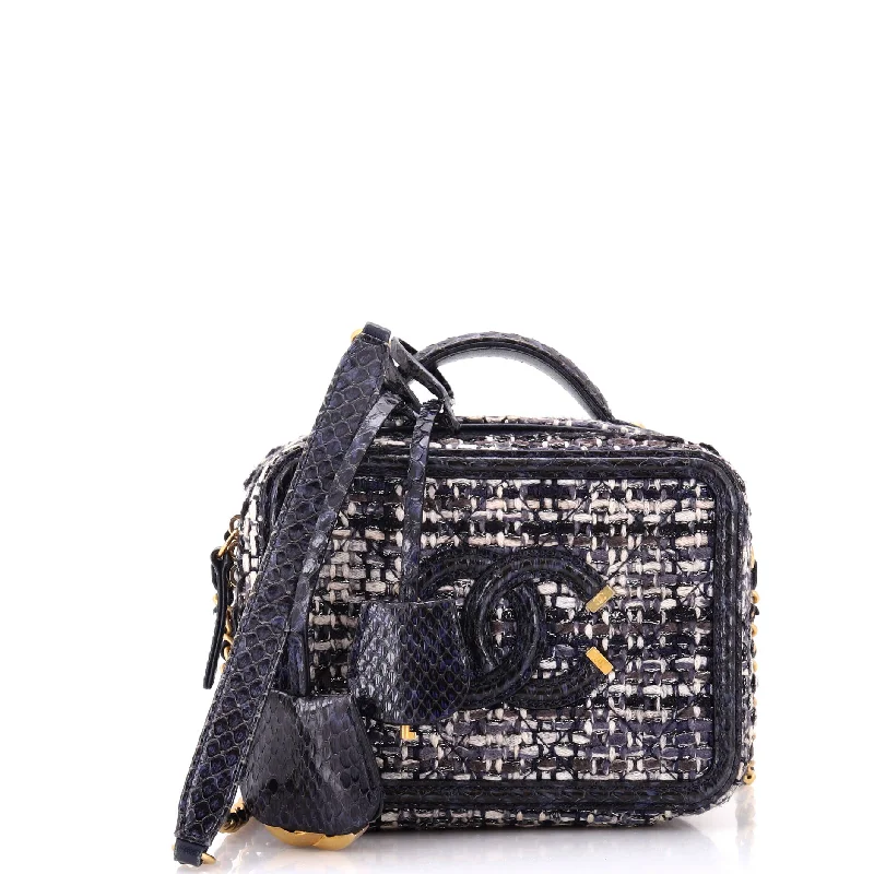 Leatherette satchel with a quilted pattern for a sophisticated styleFiligree Vanity Case Quilted Tweed with Snakeskin Small