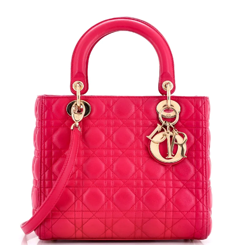 Plus-size satchel with a spacious interior for carrying all essentialsLady Dior Bag Cannage Quilt Lambskin Medium