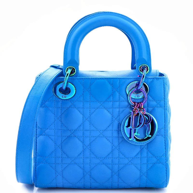 Laser-cut leather satchel with an intricate geometric designLady Dior Bag Cannage Quilt Lambskin with Rainbow Hardware Small