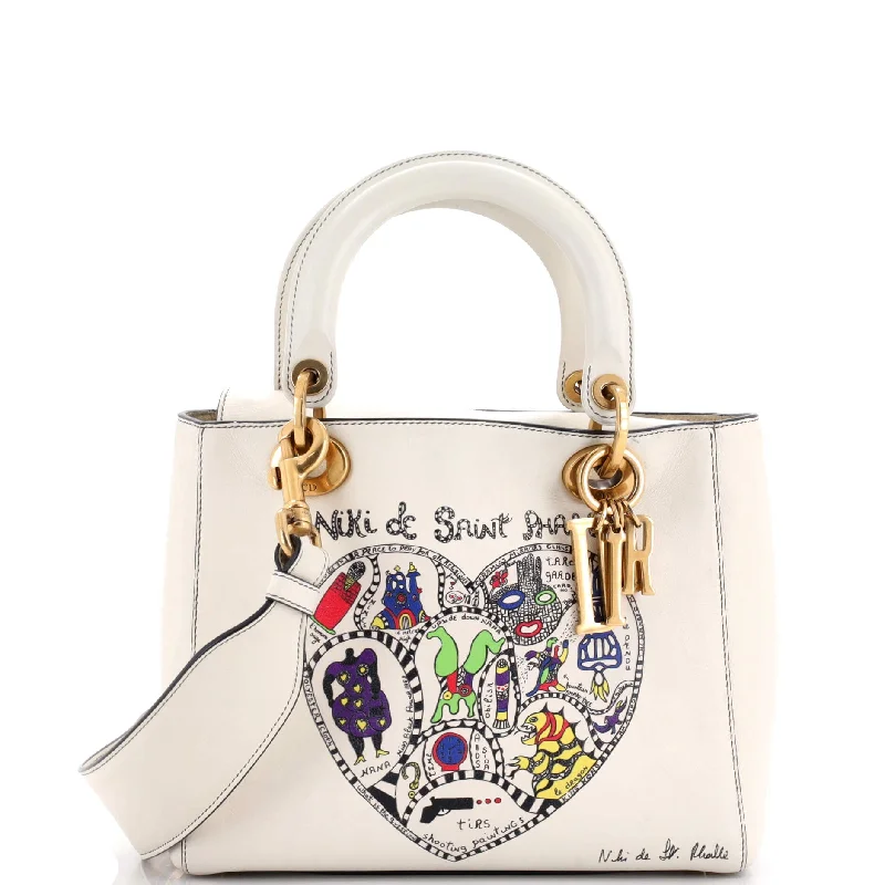 Laser-cut leather satchel with an intricate geometric designSupple Lady Dior Bag Limited Edition Niki de Saint Phalle Printed Leather Medium